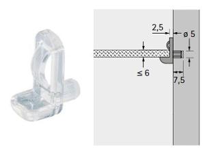 Стъклодържач 6мм пластм.прозрачен 0073615 HETTICH