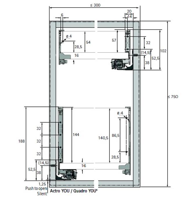 10.04.16.0250 AvanTech YOU к-т царги L500мм H101+ H187мм бяло HETTICH