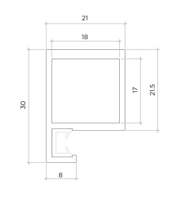 Алум.профил кафяво-сив метал 21х30мм за 4мм стъкло 3м.