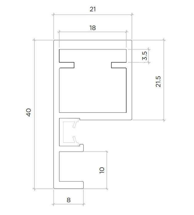 Алум.профил кафяво-сив метал 21х40мм за 4мм стъкло с дръжка 3м.