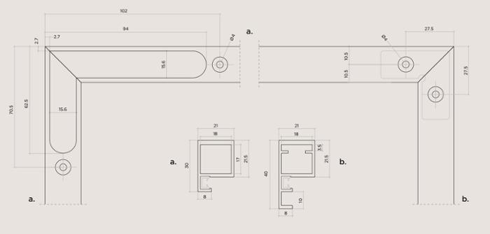 К-т сглобки и болтове за 1 врата за  алум.профил 21х30мм и 21х40мм за профил с дръжка
