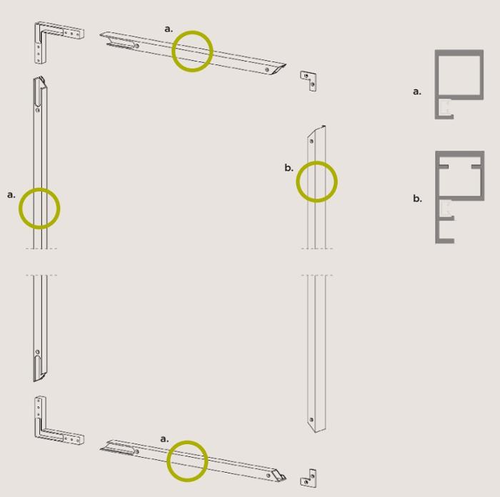 К-т сглобки и болтове за 1 врата за  алум.профил 21х30мм и 21х40мм за профил с дръжка