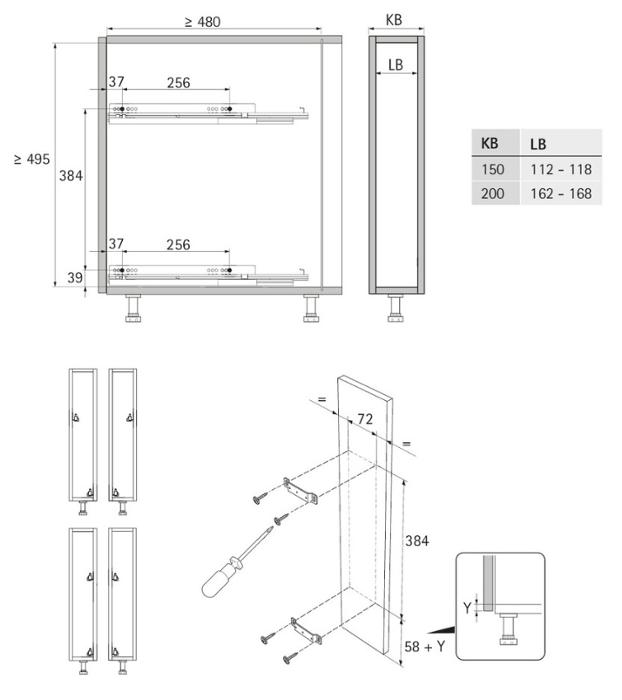 Изт. кошница Lario 150мм, за долен ред, плавно затваряне, антрацит  9381020 HETTICH